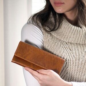 Jack Georges RFID HAND-STAINED BUFFALO LEATHER Clutch Wallet Color Honey